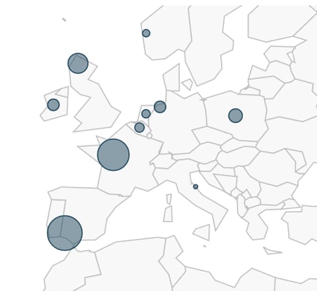 図 3: ヨーロッパ各国への影響、攻撃セッション数別