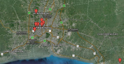 Figure 9 Map Showing GeoIP Locations of Compromised Hosts Grouped in the Bangkok Metropolitan Area