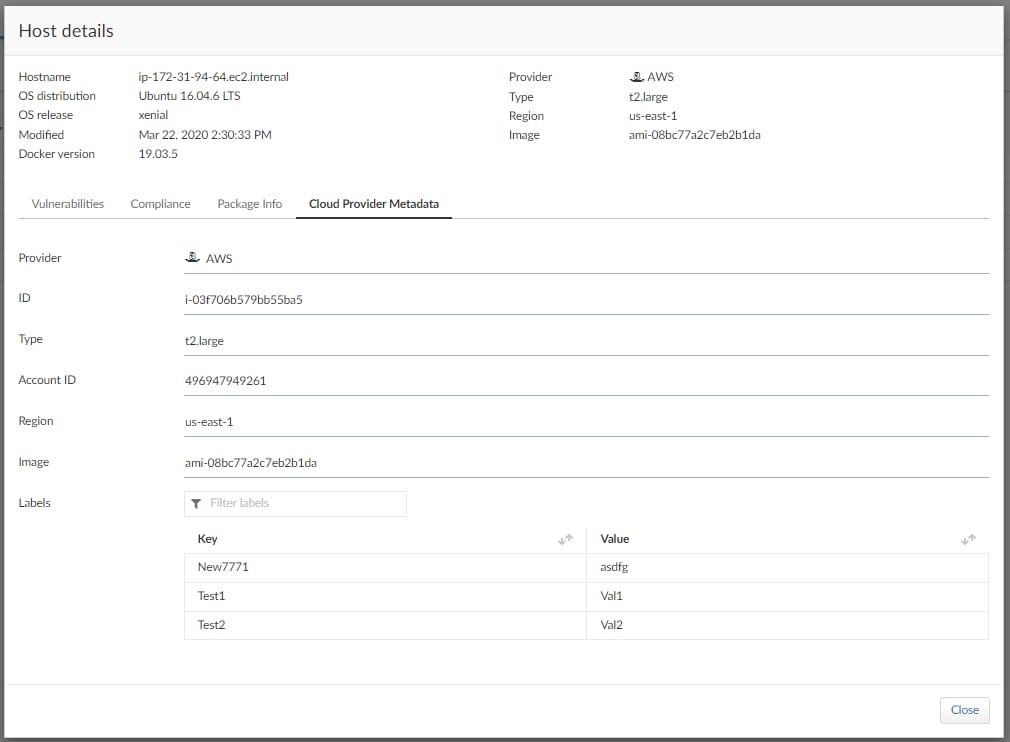 A screenshot showing how users can access cloud-specific metadata within Prisma Cloud's Console.
