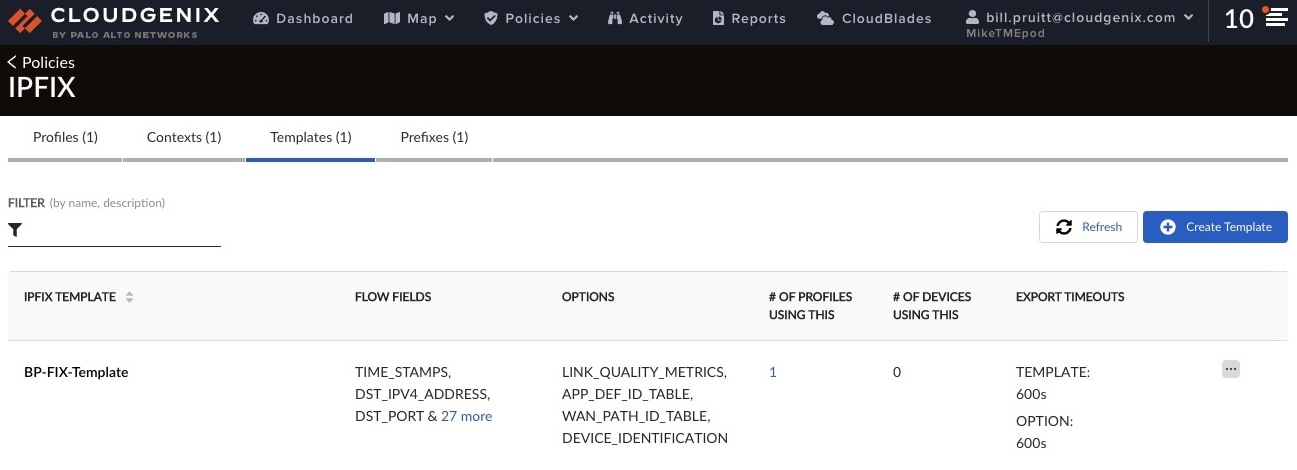 This new release for Prisma SD-WAN allows organizations to view advanced reporting metrics and system metadata to deepen their analysis in their network operations. For example, see this IPFIX template view.